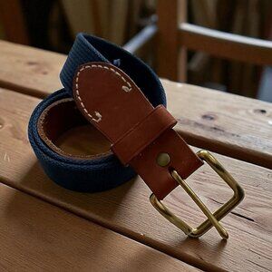POLO RALPH LAUREN Men's Navy Blue Canvas Leather Belt Size 34
